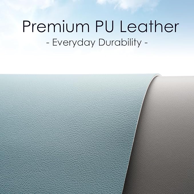 WAYBER Leather Desk Pad Protector, Waterproof Mouse Pad, PU Desk Mat, Office Desk Cover, Desk Writing Mat for Office/Home/Work/Cubicle (Light Blue/Silver) 35.4 x 17in