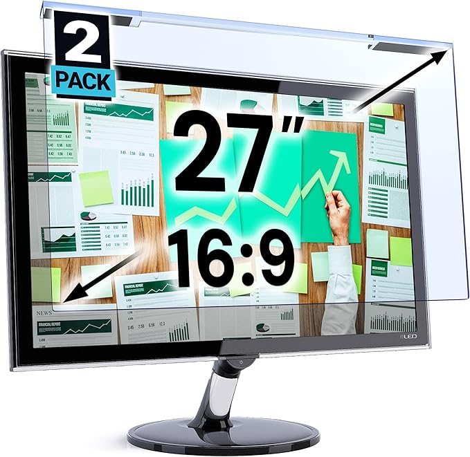 VINTEZ Blue Light Screen Protector for 27 Inch Computer Monitor and Laptop – Anti-UV Blue Light Blocking Film for Desktop PC, Eye Protection Filter, 24" x 14", 2 Pack