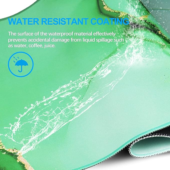 Large Gaming Mouse Pad, Waterproof Mousepad with Stitched Edges, Non-Slip Rubber Base, XXL Computer Long Keyboard Mouse Mat for Gamer, Office & Home, 31.5" x 15.7", Marble Green
