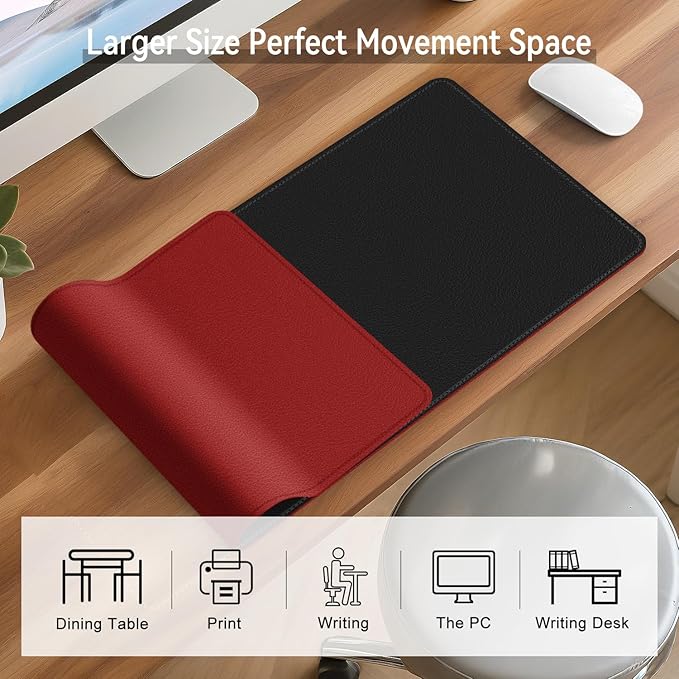 Dual Sided Leather Desk Mat - Waterproof Desk Pad - Ideal for Large Mouse Pad and Desk Mats on Top of Desks (Black, 33"*13")