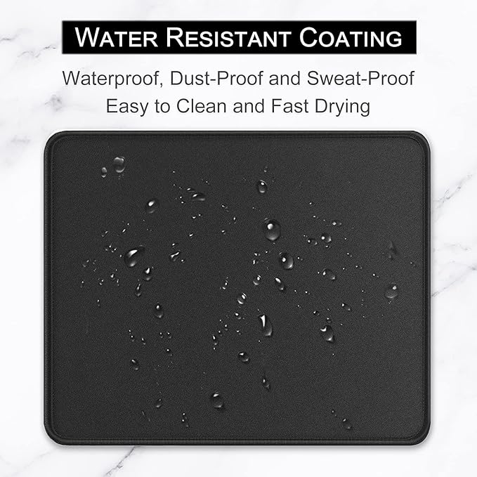 Hsurbtra Mouse Pad, Premium-Textured Square Mousepad 10.2 x 8.3 Inch, Stitched Edge Anti-Slip Waterproof Rubber Pretty Cute Computer Mat for Office Gaming Laptop Women Kids Jet Black