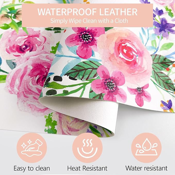 Leather Desk Pad, Pink Floral Desk Matt for Desktop, Women Girls Waterproof Large Keyboard Pad, Cute Computer Mat for Office Work/Home/Decor/Desktop Accessories (31.5"x15.7")