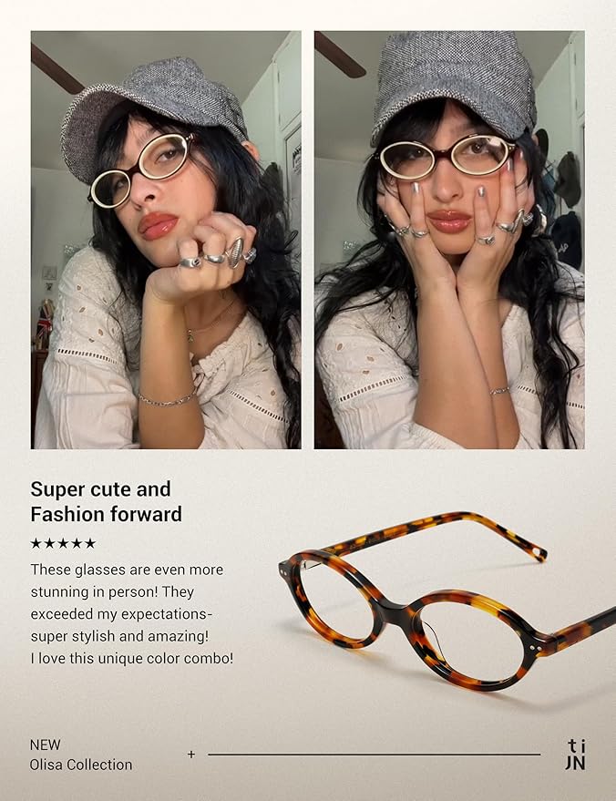 TIJN Olisa Blue Light Blocking Glasses for Women Men,Retro Oval Frame Bluelight Eyeglasses for Gaming/Computer/Screen