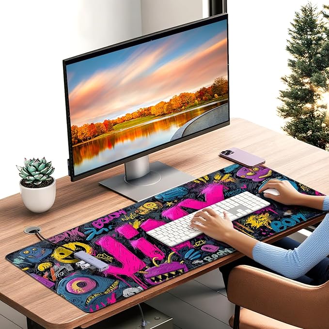 35.4 x 15.7 inches，Extra Large Gaming Mouse Pad，with Fun Graffiti Artwork Desk Mat, School, and Home Decoration，Mouse Pads for Workstation, Striking Text Design Features a Non-Slip Rubber Base