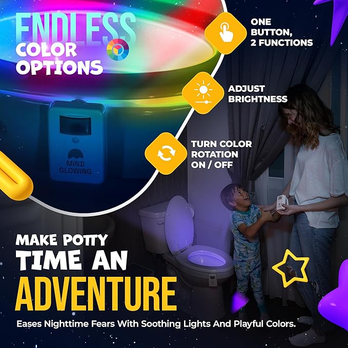 Mind-Glowing Toilet Light with Motion Sensor - Toilet Bowl Night Light with Color Changing LED, Dimmer - Funny Gag Gift for Men, Women, Dad, Mom - Kids Bathroom Accessories for Potty Training