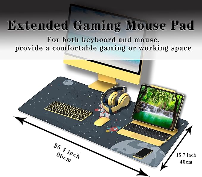 Keyboard Mat Cute Astronaut Large Mouse Pads Men¡¯s Office Accessories Pc Mouse Pad Mousepad XXL Non-Slip Rubber Base Waterproof with Stitched Edges 35.4" X 15.7" for Game Office,