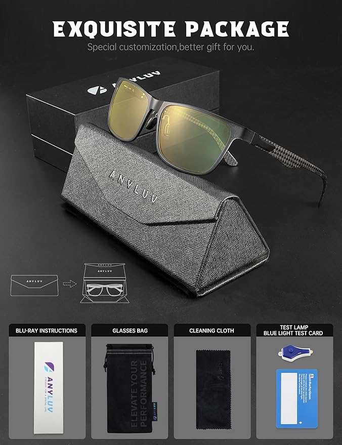 ANYLUV Carbon Fiber Reading Glasses for Men Women, Blue Light Blocking Computer Readers, Anti Glare Spring Hinge