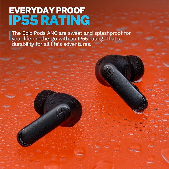 JLab Epic Pods ANC True Wireless Bluetooth Earbuds, Hybrid Dual Driver System, Knowles Balanced Armature, Adaptive Noise Canceling, 56+ Hours Playtime, Custom Sound via App, Wireless Charging, Black
