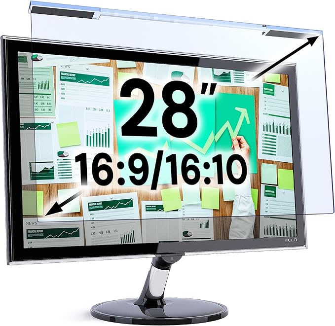 VINTEZ Blue Light Screen Protector for 28 Inch Computer Monitor and Laptop – Anti-UV Blue Light Blocking Film for Desktop PC, Eye Protection Filter, 24.9" x 15.5", 1 Pack