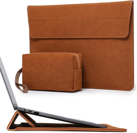 HYZUO 13 Inch Laptop Sleeve Case Bag with Adjustable Stand for MacBook Air 13 M5 A3449 M4 M3 M2 M1 2026-2018, 13" MacBook Neo 2026, MacBook Pro 13 M2 M1 2026-2016, Surface Pro, XPS 13, Brown