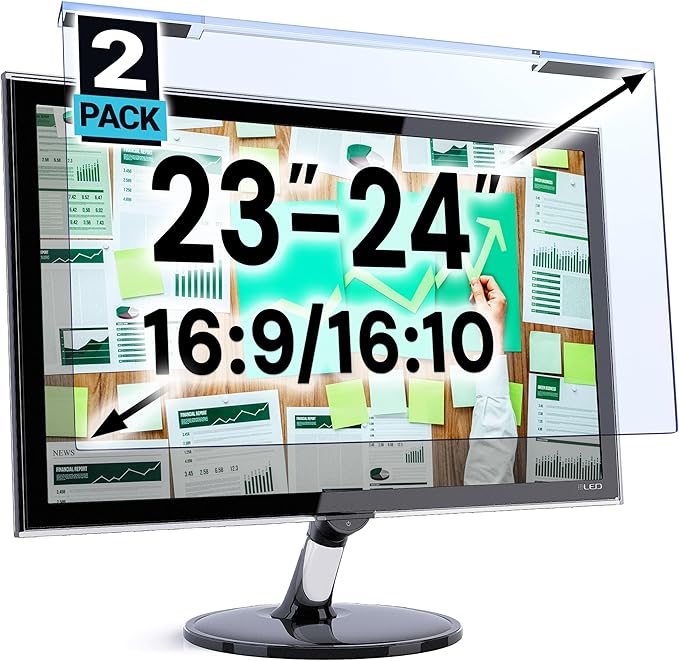 VINTEZ Blue Light Screen Protector for 23, 23.6, 23.8, 24 Inch Computer Monitor and Laptop – Anti-UV Blue Light Blocking Film for Desktop PC, Eye Protection Filter, 21.2" x 13.4", 2 Pack