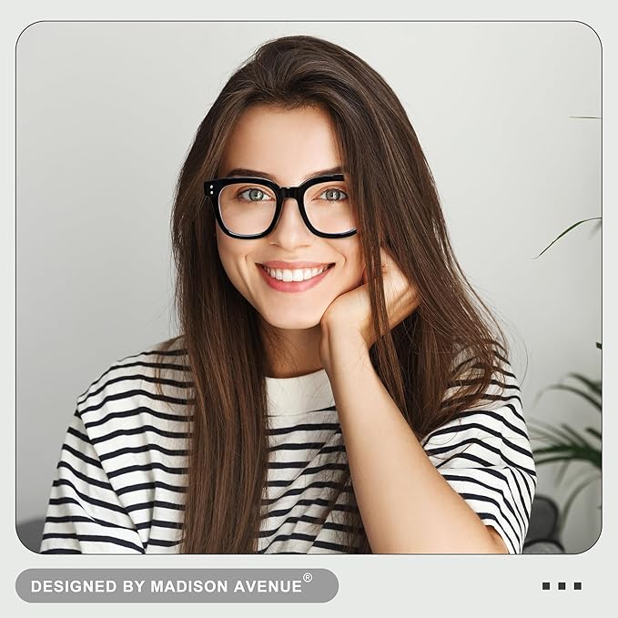 Madison Avenue Blue Light Blocking Glasses Oversized Fashion Blue Light Blocker for Women Anti Eyestrain & UV Protection Computer Eyeglasses (Black)
