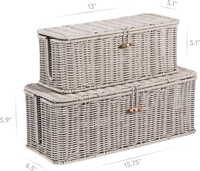 BROWNLILY Cable Management Box, Rattan Style Cord Organizer for Desk Cord Hider Outlet Covers Baby Proofing for Power Strip TV PC Router Charger Under Desk Storage with Lockable Lid and Cable Ties - Image 3
