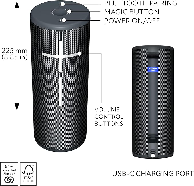 Ultimate Ears MEGABOOM 4 Portable Waterproof Bluetooth Speaker with Powerful 360-Degree Sound and Thundering Bass, Floating Speaker with 20-Hour Battery and 147ft (45m) Range - Black