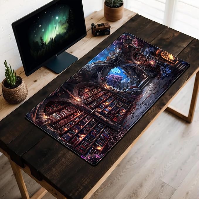Enchanted Mystic Archive Library Desk Mat Large Mouse Pad Aesthetic Keyboard Pad Extended Gaming Mousepad XXL Dark Academia Desk Pad Computer Laptop Mouse Mat Office Desktop Decor Pad 31.5x15.7 in