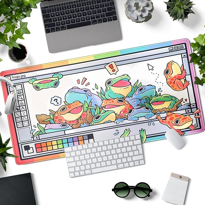 Frogs Mouse Pad Large Gaming Mousepad XXL Cool Frogs Desk Mat Cute Extended Desk Pad Computer Laptop Keyboard Pad Long Big Mouse Mat Desk Decor Accessories 31.5x15.7 in