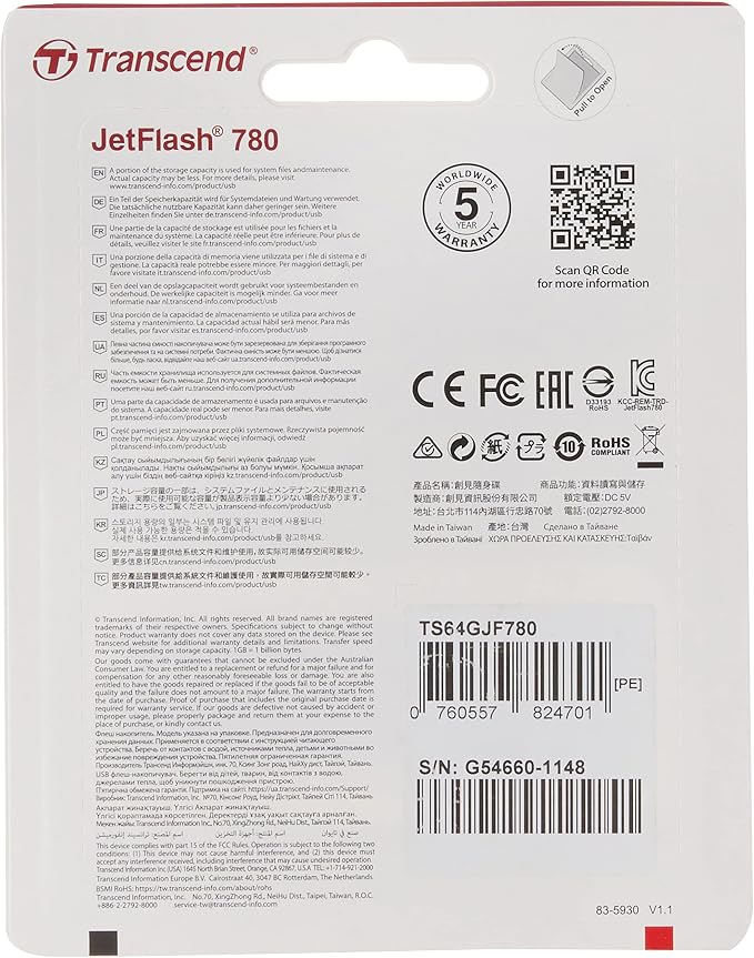 Transcend 64GB Jetflash 780 USB 3.1 Gen 1 Flash Drive TS64GJF780, Black - Image 2