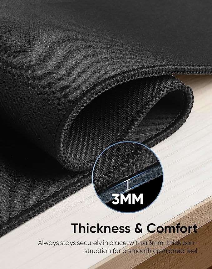 Large Gaming Mouse Pad with Durable Stitched Edges, Non-Slip Rubber Base, Black Mousepad Mouse Mat Desk Pad for Home Office Gaming, 35.4''x15.7''x0.12'', Black