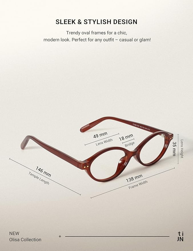 TIJN Olisa Blue Light Blocking Glasses for Women Men,Retro Oval Frame Bluelight Eyeglasses for Gaming/Computer/Screen