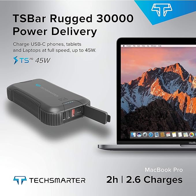 Rugged & Waterproof Power Bank, 30000mAh 45W USB-C Heavy Duty Laptop Portable Charger for Outdoor, Camping, For iPhone 16, 15, iPad, Samsung S24, S23, Android, Steam Deck, MacBook, Chromebook