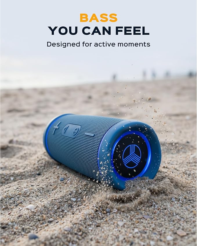 TREBLAB HD77 – Waterproof Bluetooth Speaker, 25W Loud 360° Sound, Deep Bass, IPX7, TWS Pairing, RGB Lights, 20H Battery, Portable Wireless Speaker for Outdoor, Beach, Camping, Party, Travel