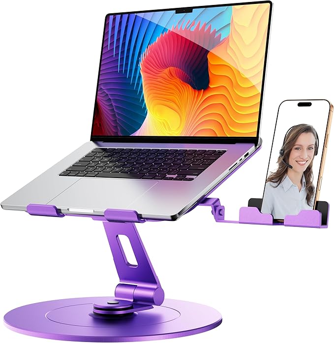 LOXP Laptop Stand with Phone Holder, Adjustable Laptop Stand with Base, Aluminum Computer Mount Holder, Ergonomics Lectern Stand, Fits MacBook, up to 17.3" All Notebooks Purple