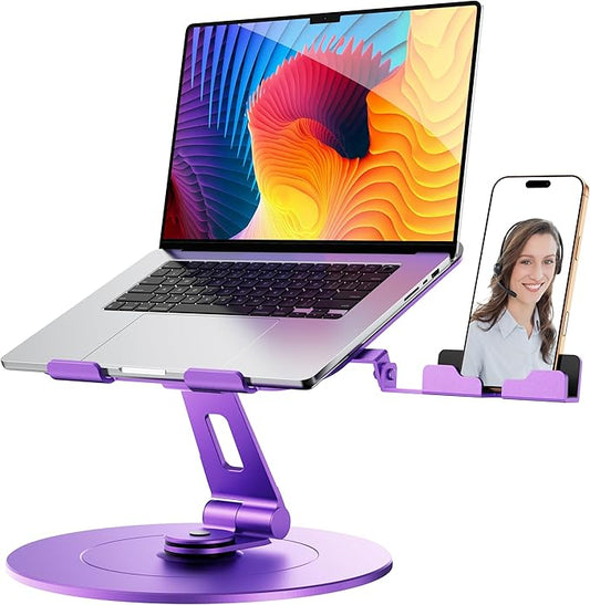 LOXP Laptop Stand with Phone Holder, Adjustable Laptop Stand with Base, Aluminum Computer Mount Holder, Ergonomics Lectern Stand, Fits MacBook, up to 17.3" All Notebooks Purple