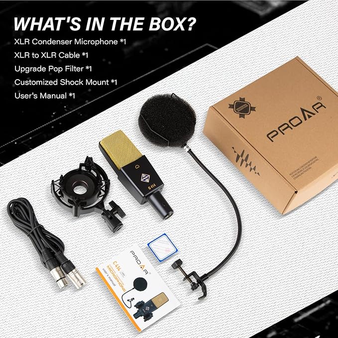 XLR Podcast Microphone Professional Cardioid Studio Condenser Microphone 25mm Large Diaphragm Computer PC Gaming Mic Kit with Upgrade Pop Filter for Vocal Recording,Streaming,YouTube C414