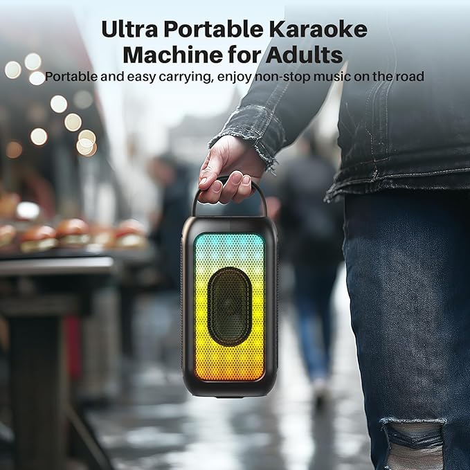 Bobtot Portable Bluetooth Speaker, 16H Playtime Wireless Speakers, Peak Singing Machine with Microphone, Magic Sound, Echo, EQ Mode (Black, with 1 Mic)