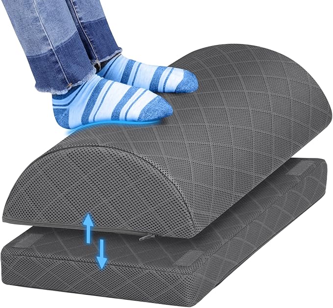CushZone Foot Rest,Desk & Gaming Accessories,Foot Rest for Under Desk at Work,Comfortable Footrest with 2 Adjustable Heights & Removable Cover, Office Desk Accessories（Gray-20 in）