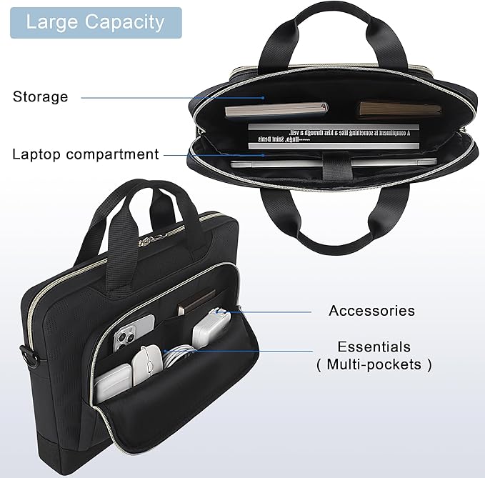 DOMISO 17-17.3 inch Laptop Sleeve Business Briefcase 17 inch Laptop Bag Waterproof Laptop Case for Men Women Business Office Work Computer Case 17 inch Messenger Shoulder Bag,Black