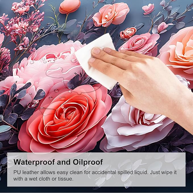Mouse Pad, Large Anti-Slip with Stitched Edges Desk Mat Desktop Laptop Computer Desk Keyboard Mat,Table Protector Blotter Mat (Pink Flower, 35.4" x 15.7")