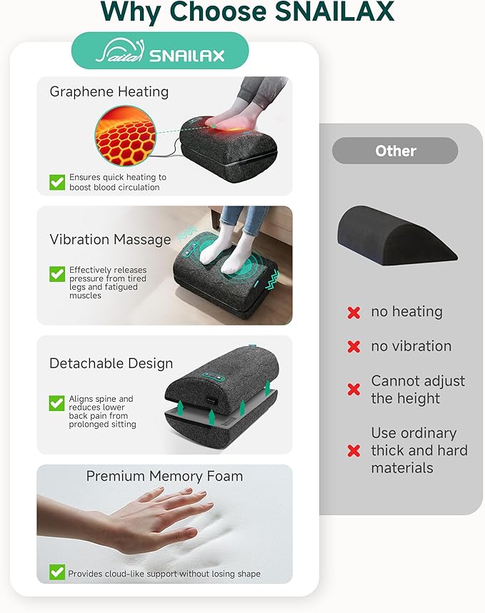 Vibration Foot Rest with Heat & Swing Function, Adjustable Ergonomic Footrest for Under Desk, 3 Graphene Heat Levels, 3 Massage Modes, Timer, Office & Home Relaxation Foot Stool