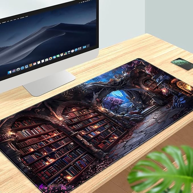 Enchanted Mystic Archive Library Desk Mat Large Mouse Pad Aesthetic Keyboard Pad Extended Gaming Mousepad XXL Dark Academia Desk Pad Computer Laptop Mouse Mat Office Desktop Decor Pad 31.5x15.7 in