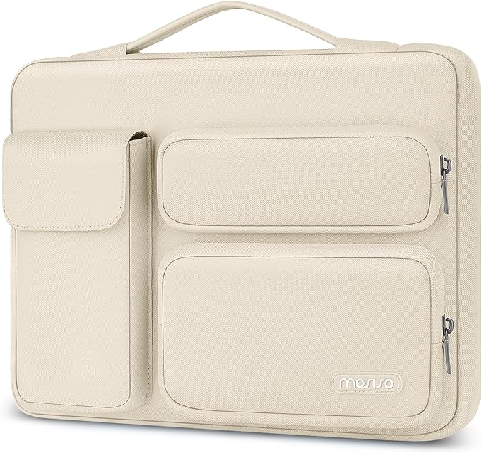 MOSISO 360 Protective Laptop Case 13.3 inch, 13-13.3 inch Laptop Sleeve Compatible with MacBook Air/Pro 13 / Pro 14, HP Dell ASUS Lenovo, Side Open Bag with 2 Raised&1 Flapover Pockets, Sand