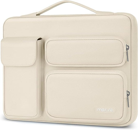 MOSISO 360 Protective Laptop Case 13.3 inch, 13-13.3 inch Laptop Sleeve Compatible with MacBook Air/Pro 13 / Pro 14, HP Dell ASUS Lenovo, Side Open Bag with 2 Raised&1 Flapover Pockets, Sand