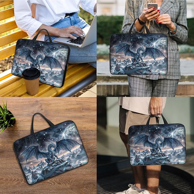 Laptop Sleeve Bag with Handle Computer Protective Soft Cover Case for 14 Inch 13 Inch Laptop,Blue Dragon