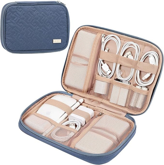 NISHEL Travel Cord Organizer Case, Tech Electronic Bag, Essentials for Charger, Cable, Phone, Hard Drive, USB, SD Card, Aegean-Blue