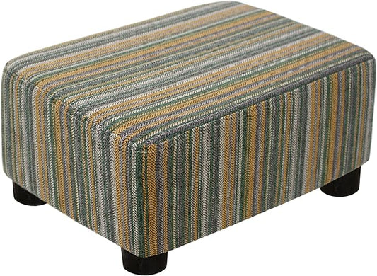 CAROLMADE Small Foot Stool Ottoman Footstool with Legs Under Desk Footrest for Living Room Bedroom and Office,Linen-Stripe Green