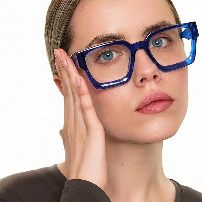 livho Oversized Eyewear Frame for Woman and Men - Rectangle Fashion Glasses for Computer, Chic Preppy Frame