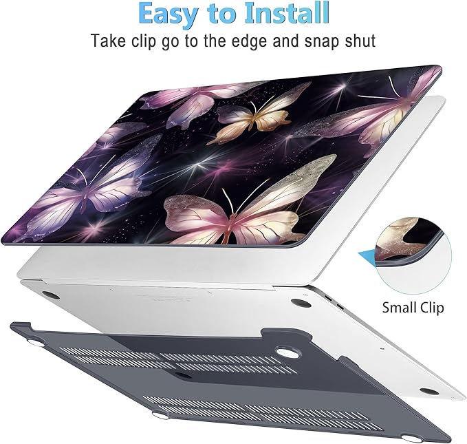 Mektron Case for MacBook Air 13 inch M1 A2337 A2179 A1932,Hard Cover 2018-2021 Air 13-inch with Touch bar & Touch ID, Exclusively Designed Protective Shell with Screen Protector,Glittering Butterfly