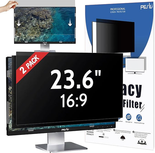 Peslv [2-Pack] 23.6 Inch Privacy Screen for Computer Monitor 16:9 Aspect Ratio, Eye Protection Anti Blue Light Glare Shield, 23.6inch Removable Black Blackout Anti Spy Desktop Security Private Filter
