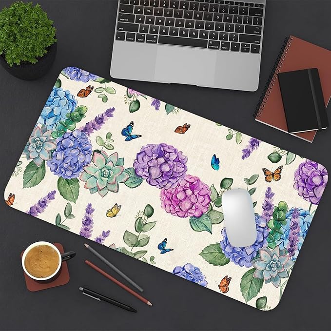 Large Mouse Pad, Hydrangea Desk Mat for Desktop, Women Girls Flowers PU Leather Waterproof Desk Pad, Computer PC Laptop Protector Gaming Mouse Pads for School Office Home (23.6" x 11.8")