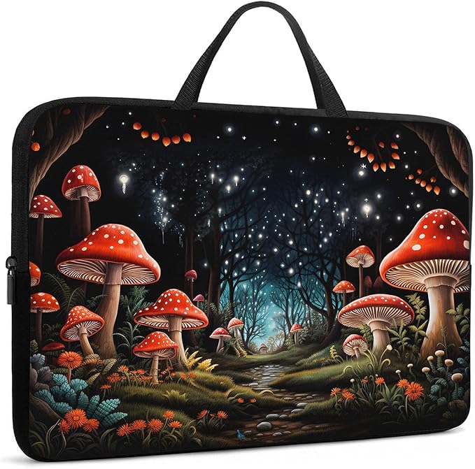 Laptop Sleeve Bag with Handle Computer Protective Soft Cover Case for 14 Inch 13 Inch Laptop,Forest Musnroom