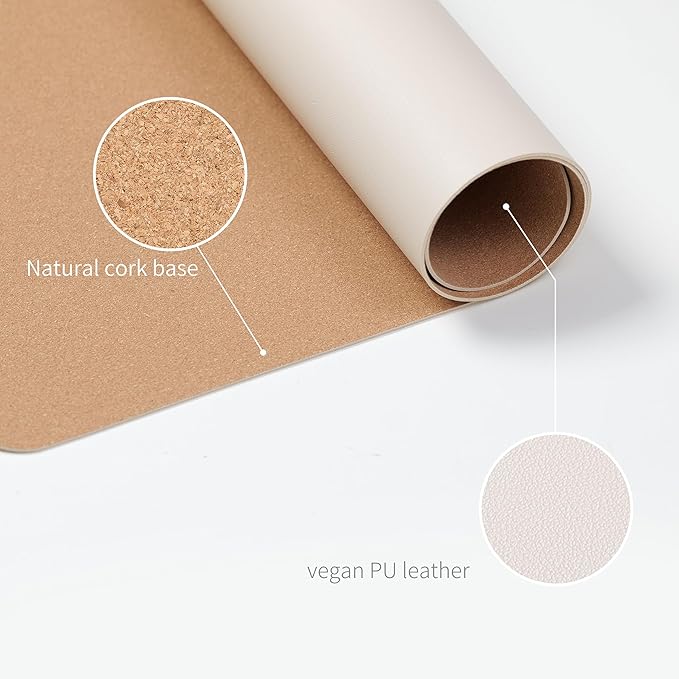 RENMTURE Dual-Sided Large Desk Pad, Faux Leather Natural Cork Mouse pad, Desk Accessories Protector, for Office and Home Work (Off-White, 36"x17")