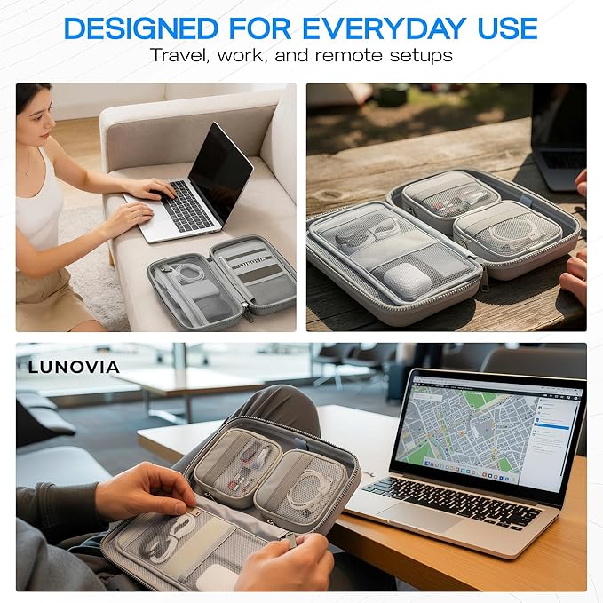 Hard Shell Tech Organizer – Protective Travel Case for Cables, Chargers & Accessories | Mid-Size Electronics Organizer with Removable Pouches