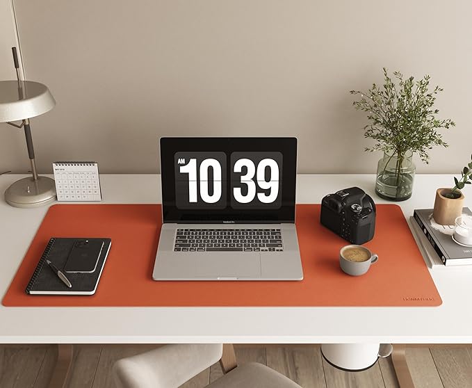RENMTURE PU Mouse Pad, Faux Leather Large Desk Pad, Home Work Office Accessories, Non-Slip Desk Mat, Waterproof Gaming Pad Desk Blotter (32"x16", Orange)