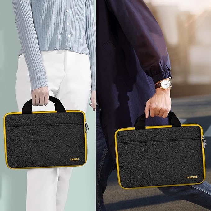 Hseok Laptop Case 13.3-14 inch Sleeve, TSA Computer Handbag Water-Resistant and Shockproof Bag Compatible with MacBook Pro/Neo 14", Mac Air/Pro 13.3" and 13"-14" Notebooks Chromebooks,Black-Yellow