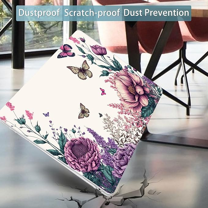 Mektron Case for MacBook Air 13 inch M1 A2337 A2179 A1932,Hard Cover 2018-2021 Air 13-inch with Touch ID, Exclusively Designed Protective Shell with Screen Protector,Butterfly Flower C077