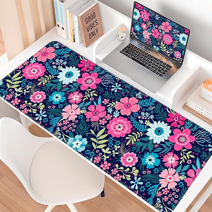 Desk Mat,Big Desk Pad,31.5 x 11.5in Extended Gaming Mouse Pad,Large Mouse Pad for Desk Rubber Base Mousepad with Stitched Edges,Keyboard Mouse Mat for Work Game Office Home - Beautiful Flowers